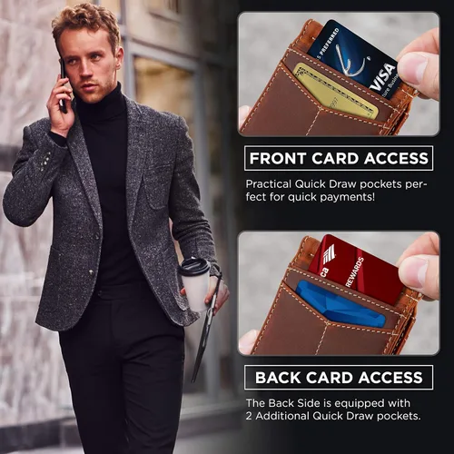Vista 44 de SERMAN BRANDS RFID Blocking Wallet Slim Bifold - Genuine Leather Minimalist Front Pocket Wallets for Men with Money Clip Gift