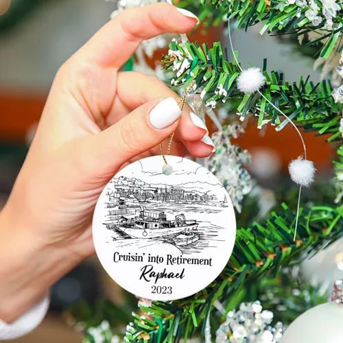 Vista 5 de Adorno personalizado de capitán de barco para hombres y mujeres, adorno de capitán de Navidad 2024, texto personalizado y nombre del año, recuerdos