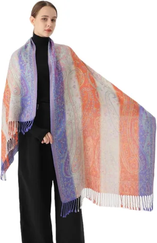 Vista 5 de Bufanda Pashmina para mujer, diseño de arcoíris, colorido, suave, ligero, chal de boda Lima Rainbow Ny041-3