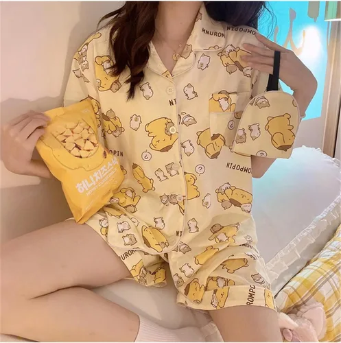 Vista 2 de Pijama Kawaii de dibujos animados para mujeres y niñas, ropa de dormir, camisa de manga corta con pantalones cortos, conjuntos de pijama de 2 piezas