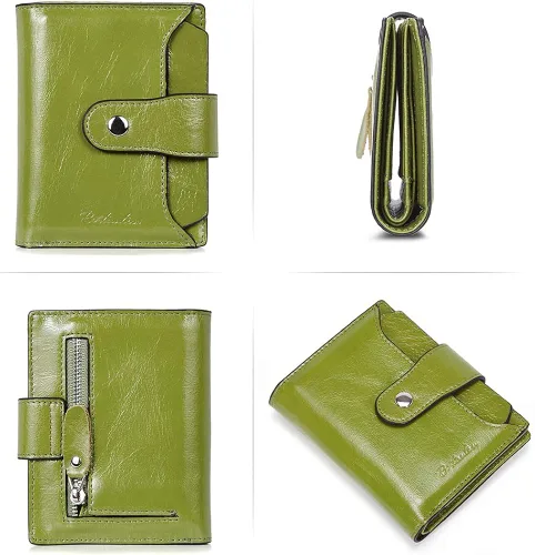 Vista 3 de BOSTANTEN - Billetera de cuero para mujer con bloqueo RFID, pequeña, con cremallera, de bolsillo, para tarjetas, con ventana para documento
