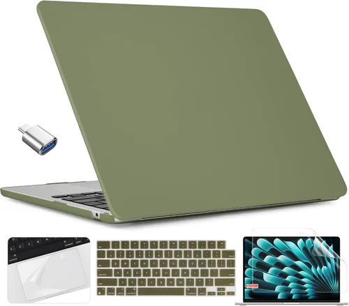 Vista 36 de TWOLSKOO Compatible con funda para MacBook Air M4 de 15 pulgadas versión 2025-2023 M4 A3241 M3 A3114 M2 A2941, carcasa rígida de plástico y Cristal