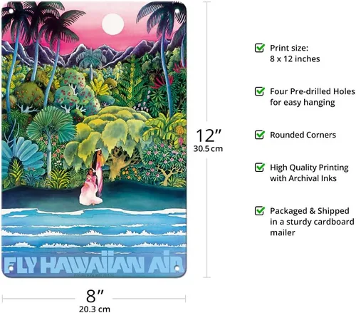 Vista 2 de Pacifica Island Art Fly Hawaiian Air - Hawaii Women on the Beach - Hawaiian Airlines - Póster vintage de viaje de aerolínea c.1970s - Cartel