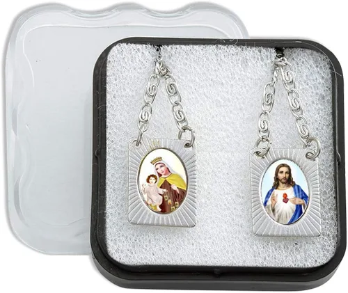 Vista 6 de Scapulars Catholic I Sagred Heart of Jesus & Our Lady of Mount Carmelo, Medallas I Collar escapulario de acero inoxidable para mujeres y hombres 14