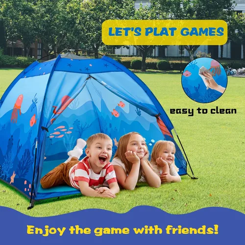 Vista 3 de Tienda de juegos submarina para niños, tienda de campaña plegable desplegable para interiores y exteriores, fiesta submarina, tienda de juguetes Azul