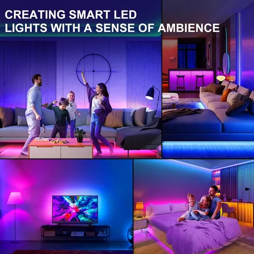 Vista 6 de Tiras de Luces LED, 50 pies RGB Inteligente con Sincronización Musical Bluetooth App y Control Remoto, Luces LED Alimentadas por USB para TV
