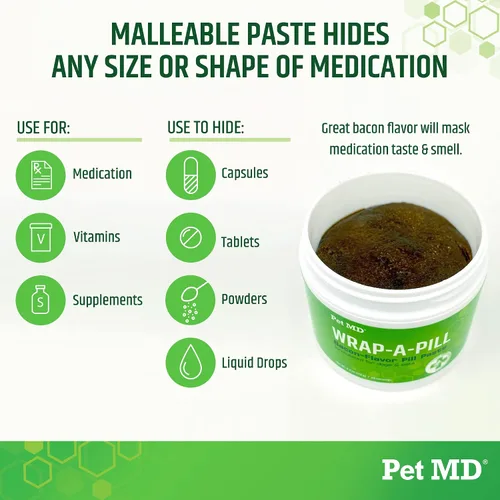 Vista 2 de Pet MD Wrap A Pill Paste - Pastilla con sabor a tocino para perros, crea un bolsillo para ocultar pastillas y medicamentos, 59 porciones Haz un