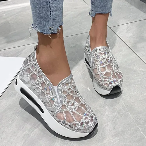 Vista 2 de Aniywn Zapatos deportivos antideslizantes para mujer, zapatos deportivos para correr, zapatos de tenis huecos, ligeros y transpirables