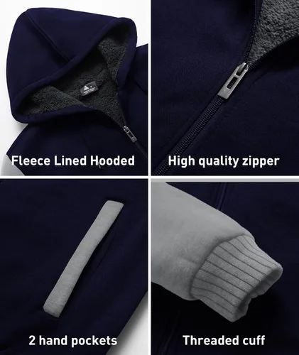 Vista 75 de SCODI Sudaderas con capucha para hombre, forro polar pesado, cremallera completa, forro de sherpa grueso, chaqueta con capucha