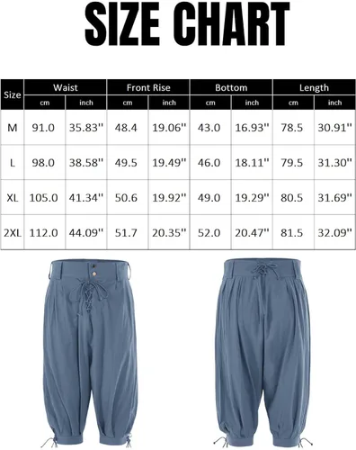 Vista 6 de Gafeng Pantalones piratas medievales para hombre, disfraz de caballero vikingo renacentista, con cordones, pantalones cortos LARP para Halloween