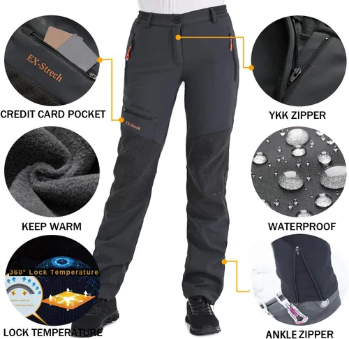 Vista 3 de Postropaky - Pantalones de esquí de nieve para mujer, impermeables, aislados, softshell, snowboard, cierre inferior de pierna