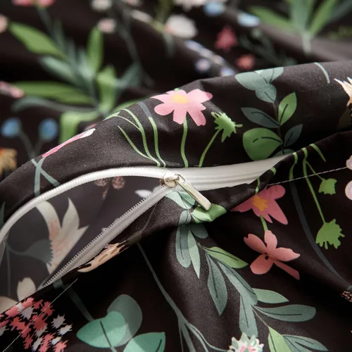 Vista 6 de Nayoroom Funda de edredón floral negra, tamaño Queen, funda de edredón de flores botánicas de primavera, 3 piezas, suave, ligera, juego de ropa