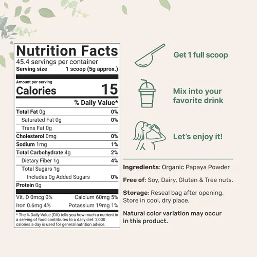 Vista 2 de Micro Ingredients Polvo de Fruta de Papaya Orgánica, 8 Onzas, Liofilizado, Naturalmente Rico en Enzima de Papaya, Apoya la Función Antioxidante