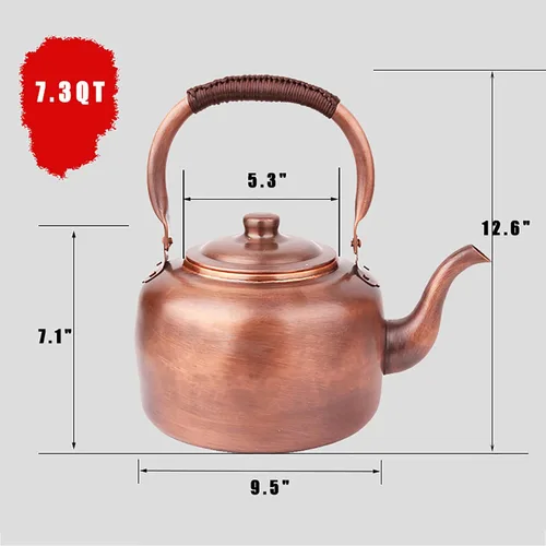 Vista 3 de QQXX Tetera silbante, tetera de cobre prémium para estufa, tetera rústica con mango ergonómico, funciona para todas las estufas