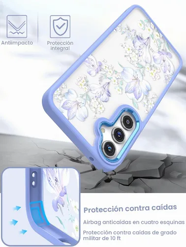 Vista 6 de Carcasa para Samsung Galaxy A54, diseño de flores transparentes Girl Women Slim Soft TPU+Hard PC Military Grade Protective Phone Cover With Screen
