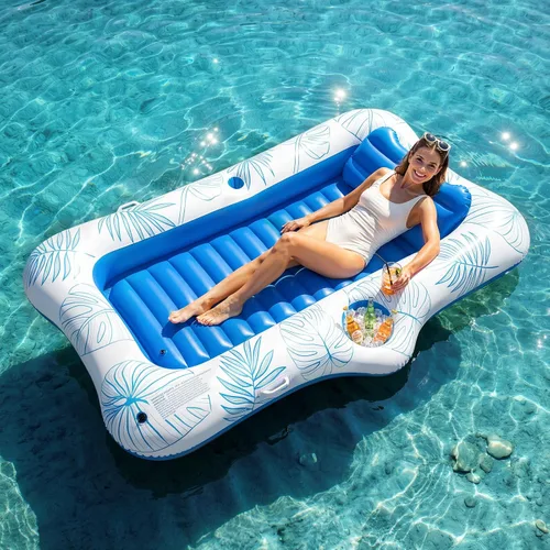 Vista 9 de HeySplash Inflatable Tanning Pool Lounger Float, Suntan Tub for Adults A-Pink Leaf L