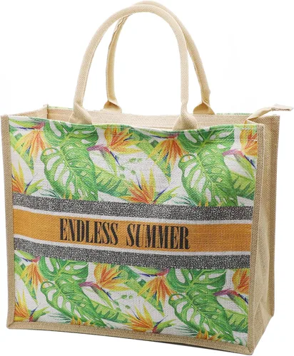 Vista 12 de JNF Bolsa de playa de yute para mujer, bolsa de arpillera con cremallera, reutilizable, con asa