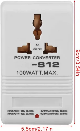 Vista 2 de Convertidor de voltaje Step-Up y Step-Down 100W Transformador de potencia 110V 120V a 220V 240V Adaptador de viaje (CN enchufe estándar)