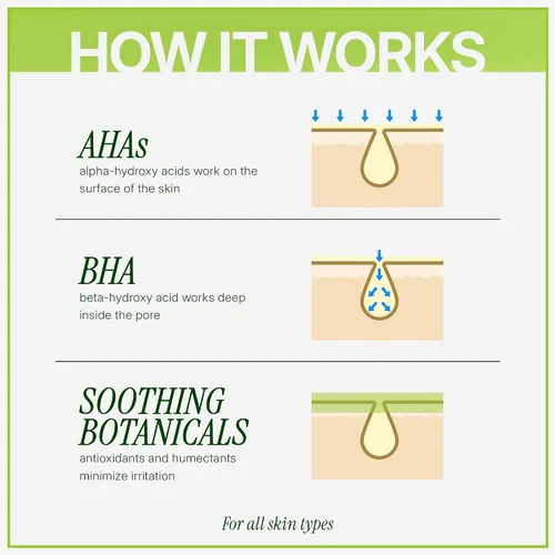 Vista 4 de Ebanel Exfoliante químico para cara, exfoliante AHA BHA, ácido glicólico, gel de pelado facial de ácido salicílico y láctico, infundido con té verde