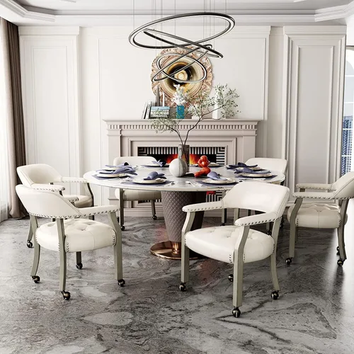 Vista 78 de Juego de 2 sillas de comedor con ruedas, poliuretano gris antiguo Gris (Antique Grey)