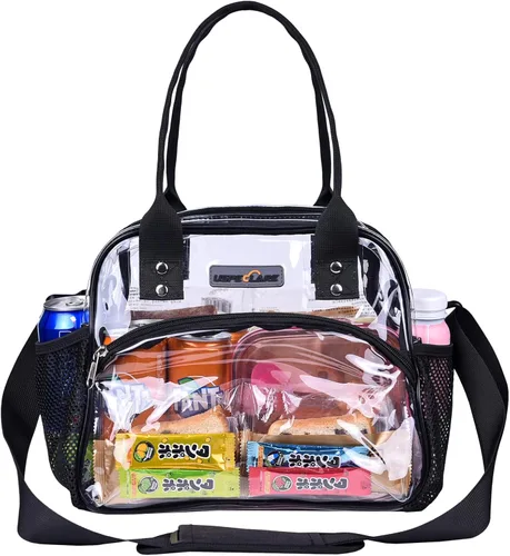 Vista 4 de USPECLARE Bolsa transparente multiusos, bolsa de almuerzo transparente con tablero inferior extraíble, correa de hombro ajustable, aprobada