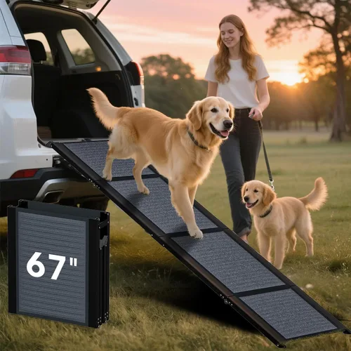 Vista 10 de HBTower Rampa plegable para perros de 63 pulgadas de largo y 17.3 pulgadas de ancho para automóvil, SUV y camión, rampa portátil para mascotas