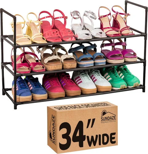 Vista 10 de Sundaze Zapatero - Zapatero de 2 niveles para entrada de puerta delantera, organizador de zapatos largo resistente para armario, dormitorio