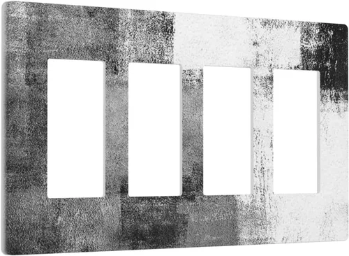 Vista 50 de Placa de Interruptor de Luz de Palanca Única Abstracta en Negro, Blanco y Gris, Cubierta de Tomacorriente, Placa de Pared Decorativa de Un