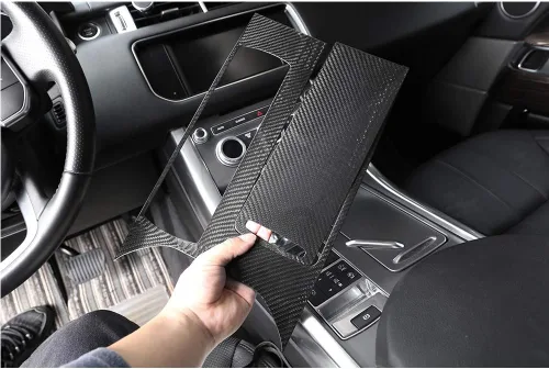 Vista 3 de YIWANG Cubierta de panel de consola central de coche de fibra de carbono real, 3 piezas para Land Rover Range Rover Sport 2014-2017 Auto Accesorios