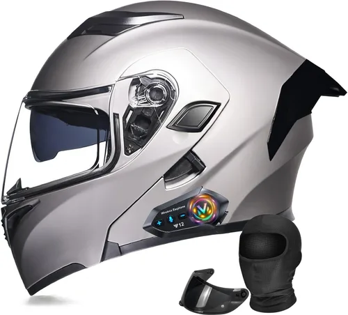 Vista 10 de Casco Modular Moto con Bluetooth Integrado, Doble Visera, Ventilación Múltiple, Forro Extraíble, ABS de Alta Densidad, DOT Homologado para Hombres