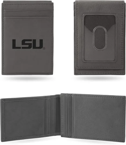 Vista 82 de Rico Industries NCAA - Cartera de bolsillo frontal grabada con láser gris, compacta, cómoda, delgada