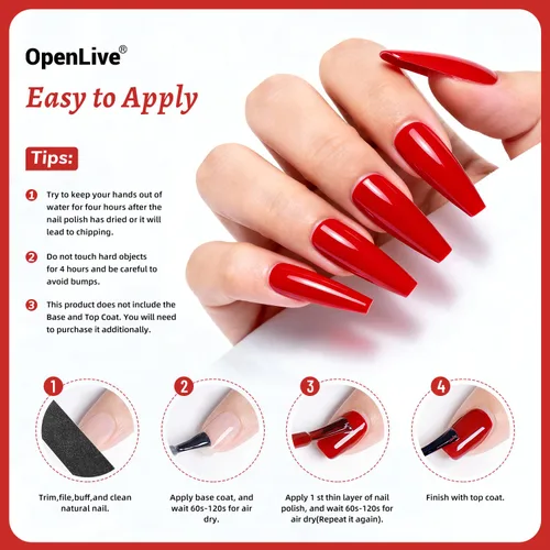 Vista 20 de OpenLive Esmalte de uñas negro de 0.6 fl oz, gran volumen, secado rápido, secado rápido y de larga duración, arte de uñas de color para bricolaje