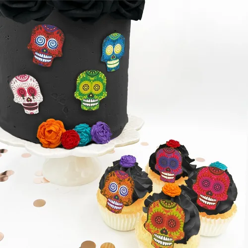 Vista 26 de Juego surtido de 24 polillas comestibles de cabeza de muerte pequeña – Obleas para pasteles y cupcakes – polillas comestibles para decoración