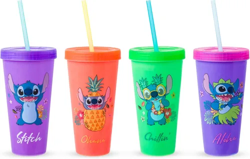 Vista 26 de Silver Buffalo Care Bears Corazones y Estrellas Juego de 4 Vasos de Plástico Cambian de Color con Popotes de Espiral Arcoíris con Tenderheart