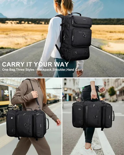 Vista 2 de PIJUSHI Mochila de viaje de mano para mujeres y hombres, bolsa de lona convertible, mochila de equipaje grande, para laptop de 16 pulgadas