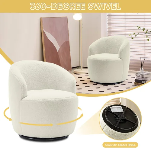 Vista 5 de JEEOHEY Silla giratoria con diseño de barril para sofá, moderna tela de peluche, silla giratoria de 360 grados, silla pequeña para guardería, sala