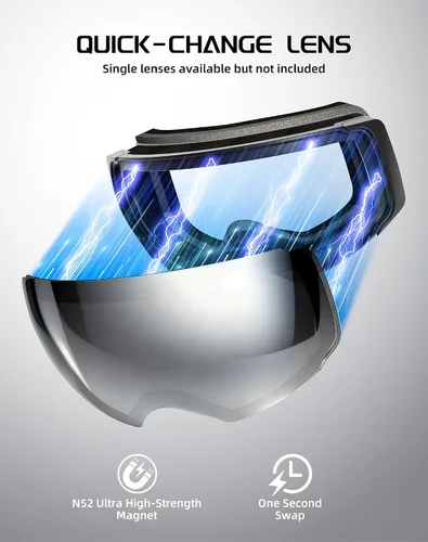 Vista 3 de Innerking Gafas de esquí intercambiables, gafas de nieve con lente magnética, gafas de snowboard antivaho OTG para mujeres, hombres, adultos