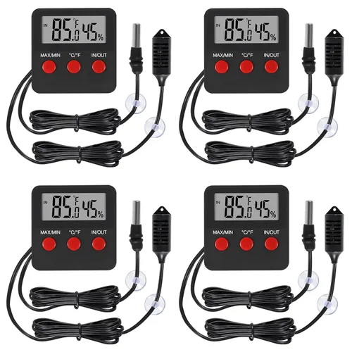 Vista 9 de Termómetro digital y termómetros de humedad para interiores y exteriores, medidor digital de temperatura e higrómetro con sonda para terrario
