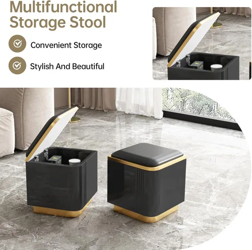 Vista 9 de Guyii Mesa de centro elevable con taburetes de almacenamiento, mesa central multifuncional negra con cajones, moderna mesa de comedor extensible