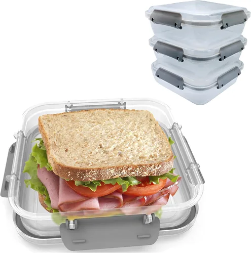 Vista 7 de Biosmart Contenedor para sándwich: 1 paquete reutilizable, sin BPA, almacenamiento de alimentos de plástico con cierre a presión, recipiente