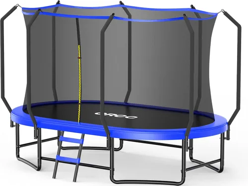 Vista 9 de ORCC Trampolín ovalado para exteriores con red de seguridad, trampolín de gimnasia recreativa para niños, trampolines de jardín con marco de acero