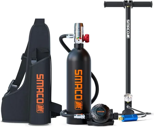 Vista 15 de SMACO Mini tanque de buceo 1L tanque de buceo portátil reutilizable buceo kit de cilindro de oxígeno para snorkel y rescate de emergencia S400