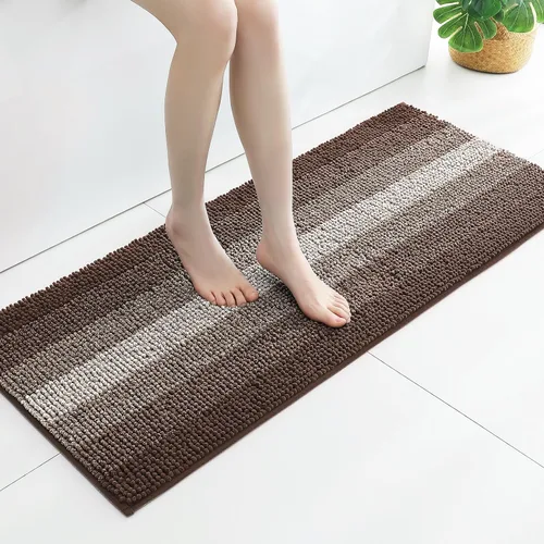 Vista 25 de Gibelle Alfombras de baño negras, alfombra de baño de chenilla de lujo, alfombra pequeña antideslizante para ducha y alfombras de piso para baño