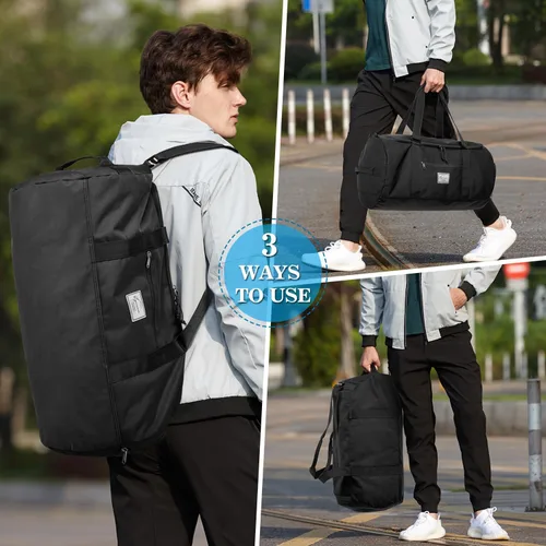 Vista 2 de Lyweem Bolsa de viaje para hombres, 60L, bolsa de lona deportiva, de gran tamaño, bolsa de fin de semana, bolsa de noche para mujeres