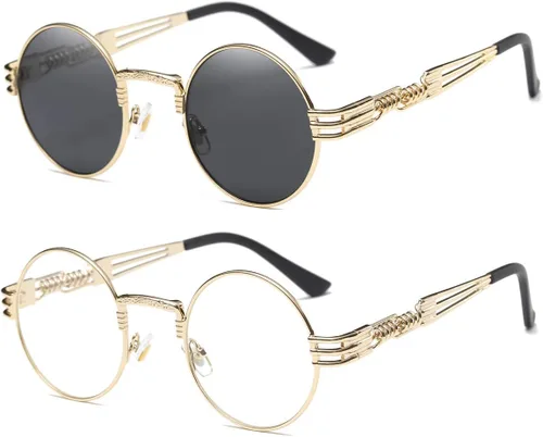 Vista 52 de Dollger Gafas de sol redondas Steampunk con marco de metal