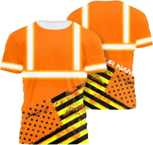 Vista 35 de Camisa de alta visibilidad con bandera de Estados Unidos de color para hombres y mujeres, con nombre personalizado, camisa de seguridad reflectante