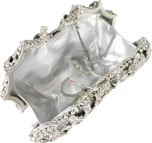 Vista 6 de Boutique De FGG Deslumbrantes bolsos de noche de flores para mujer, bolsos formales de fiesta con diamantes de imitación, bolso de mano de cristal