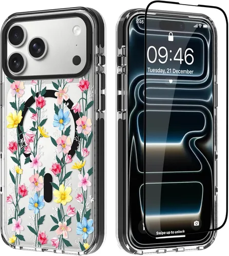 Vista 20 de OOK Funda para iPhone 17 Pro compatible con Magsafe, con protector de pantalla, elegante lazo estético, delgado, transparente, magnético, a prueba
