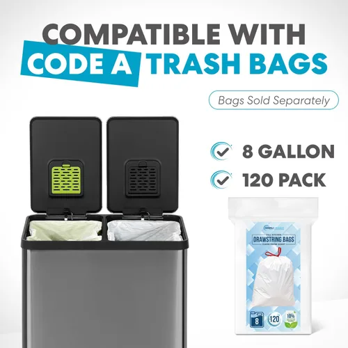 Vista 2 de SIMPLI-Magic Elegante bote de basura negro con pedal de 16 galones (60 litros), cubo de basura de cocina de doble compartimento con contenedores