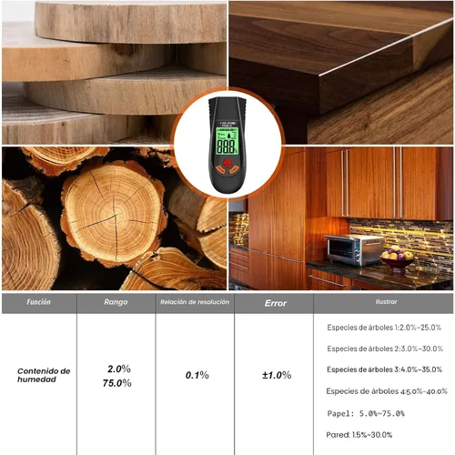 Vista 3 de Higrómetro para madera, con batería y pantalla LCD, adecuado para la determinación rápida del contenido de humedad de muchos tipos de troncos